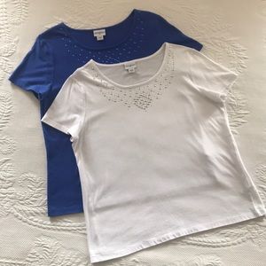 Two cotton/poly tees w/ metal stud embellishment